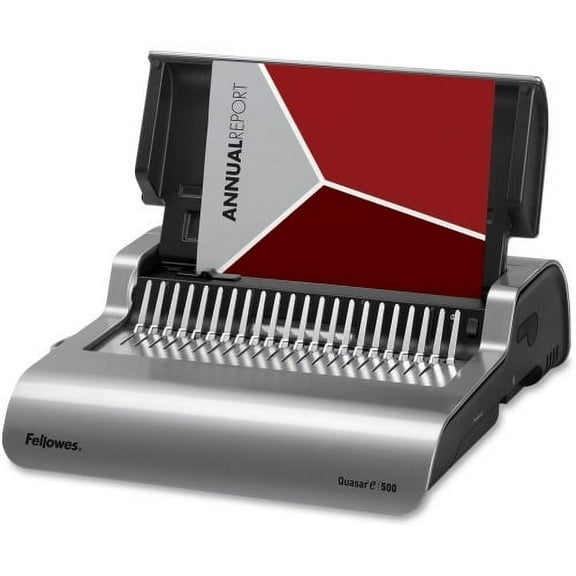 Fellowes Quasar E 500 Electric Comb Binding Machine w/ Starter Kit CombBind - 500 Sheet(s) Bind - 25 Punch - 5.1" x 16.9" x 15.4" - Metallic Silver, Black