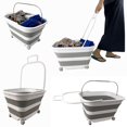 thumbnail image 5 of SAMMART Cesta plegable de plástico para la colada de 35 l (9,24 galones) con asa y ruedas – Contenedor de almacenamiento/tina de lavado plegable – Ahorro de espacio (1, blanco/gris), 5 of 5