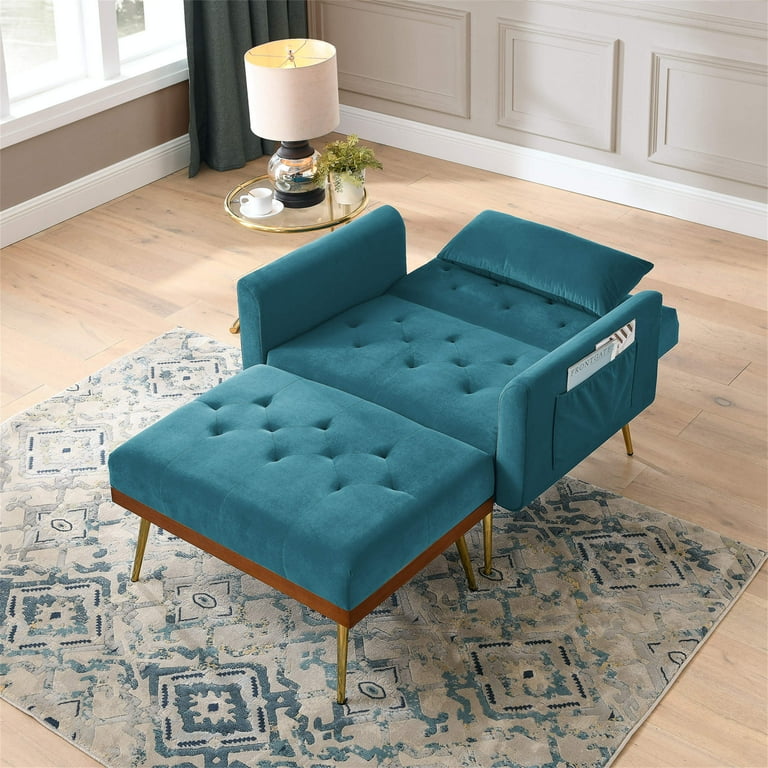 Velvet Recline Sofa Chair with Ottoman Indoor Sofa Chaise Lounge Adjustable Backrest Lounge Sofa with Thick Padded Convertible Reclining Chair with