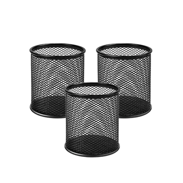 CCOCC 3 Pieces Pen Holder Multi-functional Metal Pen Holder for Desk Spacious Mesh Pencil Cup Black