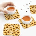 thumbnail image 3 of KLL Drink Coasters Set Square of 4,PU Leather Absorbent Coasters Set Decorative Coffee Cup Coasters Housewarming Gift for Home Decor-Brown Leaf Pattern Sunflower, 3 of 5