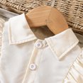 thumbnail image 3 of BLTIBY Girls Dress Casual Ruffle Trim Cap Sleeve Lapel Button Front Belted A-Lined Pleated Dresses Beige 9-12 Months, 3 of 9