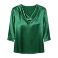 thumbnail image 3 of Hecho para Más Camisa Mujeres Elegante Draped Escote Plisado Cuello de Satén Tres Cuartos de Manga Blusa, Tops de Satén para las Mujeres Chic Casual, 3 of 7