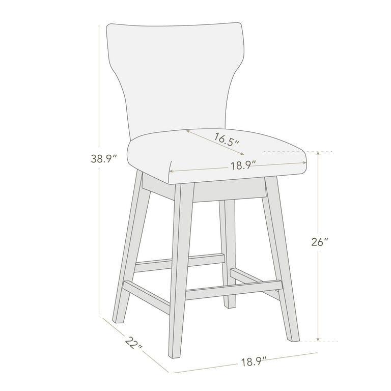 CHITA 26 in Swivel Counter Bar Stools with Full Back Wood Legs for Kitchen Island Faux Leather in Stone Gray Set of 2