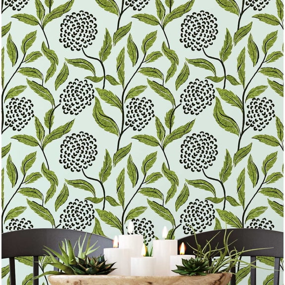 S4Sassy Peel and Stick Wall Covering, Chic Botanical Cluster Print Removable Walls Wrap - Green Instant Wall Makeover Walls Mural for Bathroom, Laundry Room - Self-Adhesive Wallpaper Vinyl - 25"x120"