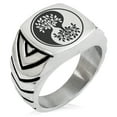 thumbnail image 1 of Stainless Steel Tree of Life Yin Yang Chevron Pattern Biker Style Polished Ring, 1 of 1