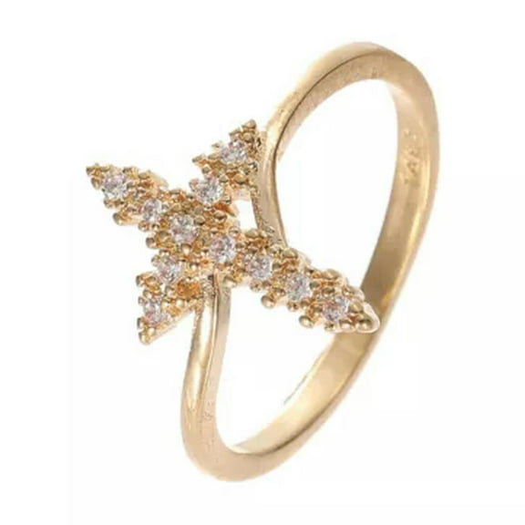 GKNET 18K Gold Plated Ring Crystal Cross Rings Women Fashion Retro Delicate Jewelry Size 6-10-10#