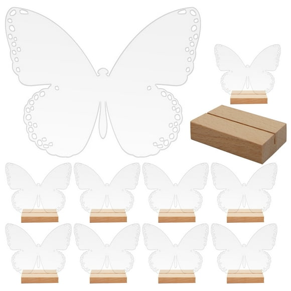 Milisten 10 Sets Transparent Butterfly Acrylic Sign Blank Acrylic Butterfly Shape Table Sign with Wood Stand