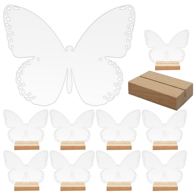 SHISUYAN 10 Ensembles Panneau Acrylique Transparent Papillon Forme de Papillon Panneau de Table avec Support en Bois