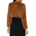 thumbnail image 3 of MODA NOVA Juniors Collarless Long Sleeve Open Front Faux Fur Shrug Cropped Coat, 3 of 6