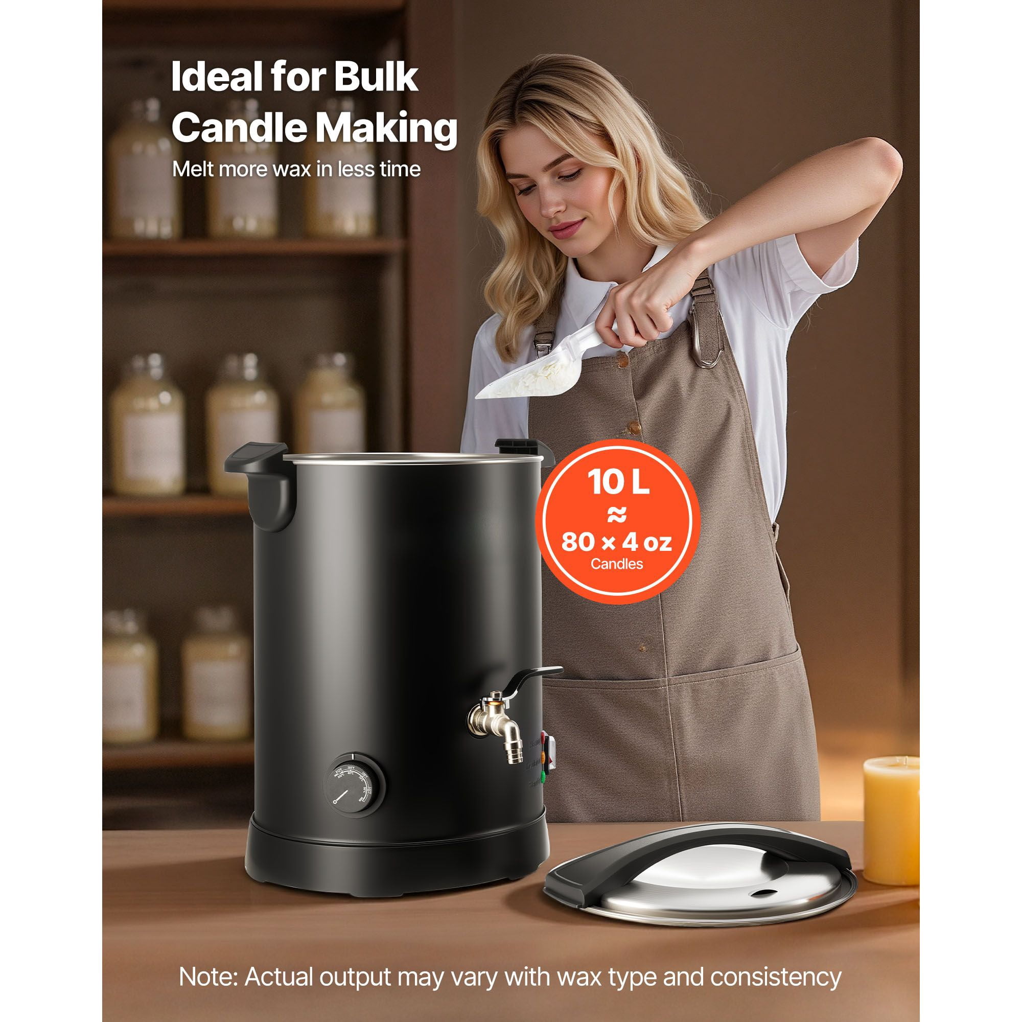 Dranite Deluxe Wax Melter Kit for Candle Making Enthusiasts, 10.6 Quart Pot with Smart Temperature Management, Even Heat, Easy-Clean Hourglass Base & Seamless Pouring Spout for Professional Results