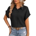 thumbnail image 2 of Gamivast Button Down Shirts for Women Collared Short Sleeve Business Casual Work Tops Loose Fit Subtle Striped Texture Soft Breathable Professional Summer Tops, 2 of 6