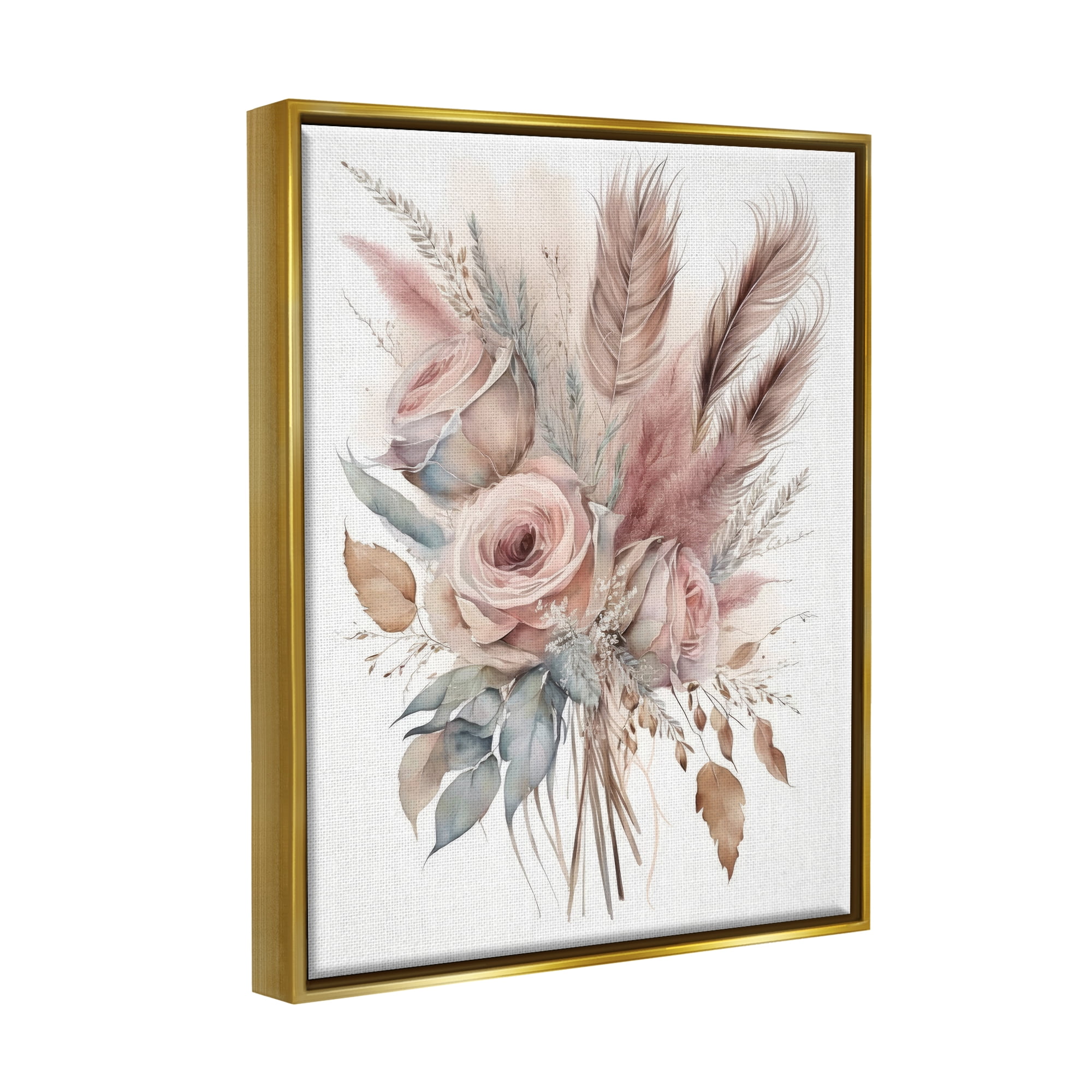 Stupell Industries Soft Pink Rose Bundle Botanical & Floral Painting Gold Floater Framed Canvas Art Print Wall Art, 17 x 21