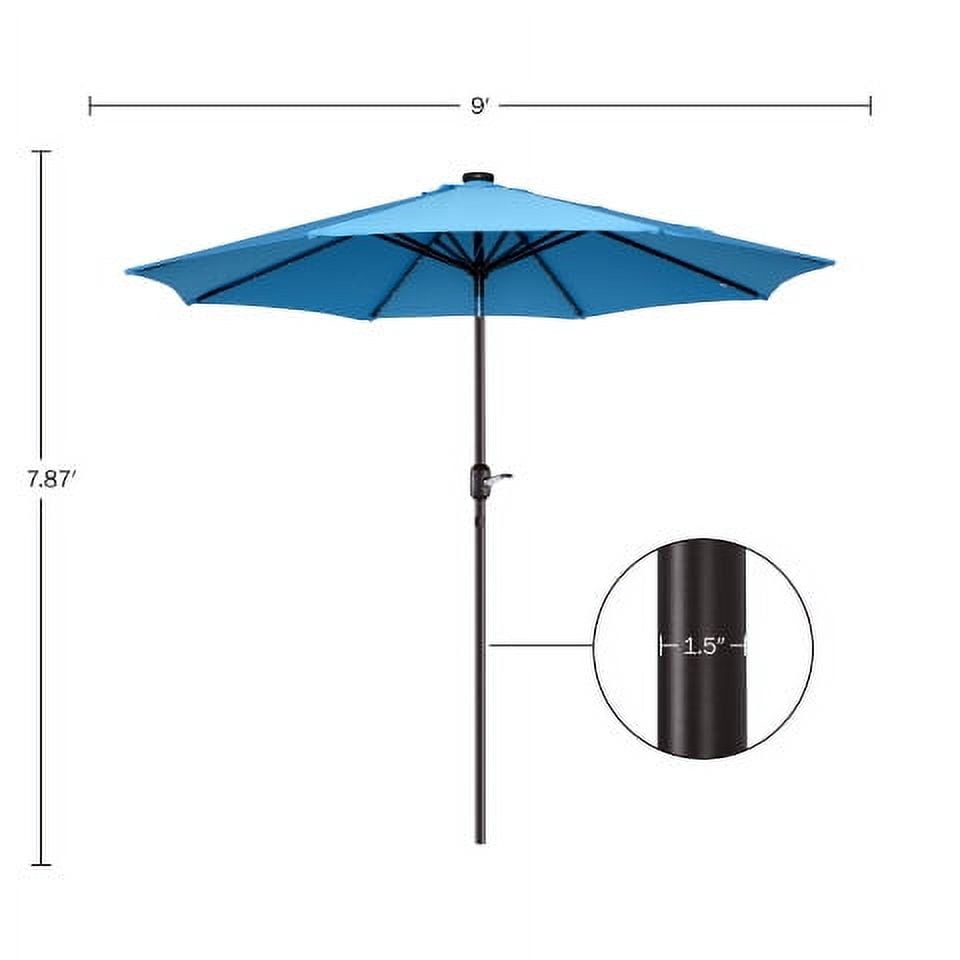 Villacera 9FT Outdoor Patio Umbrella with Solar Lights and Tilt, Blue