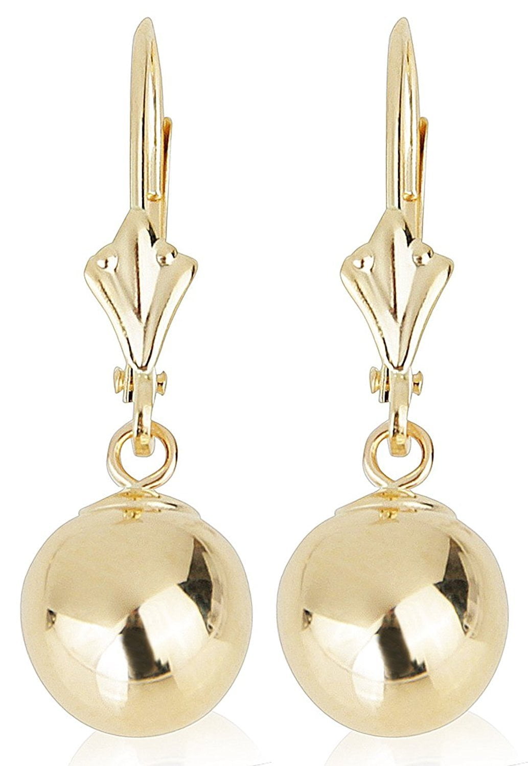 14k Yellow and White Gold Dangle Polished Ball Leverback Pierced Earrings 