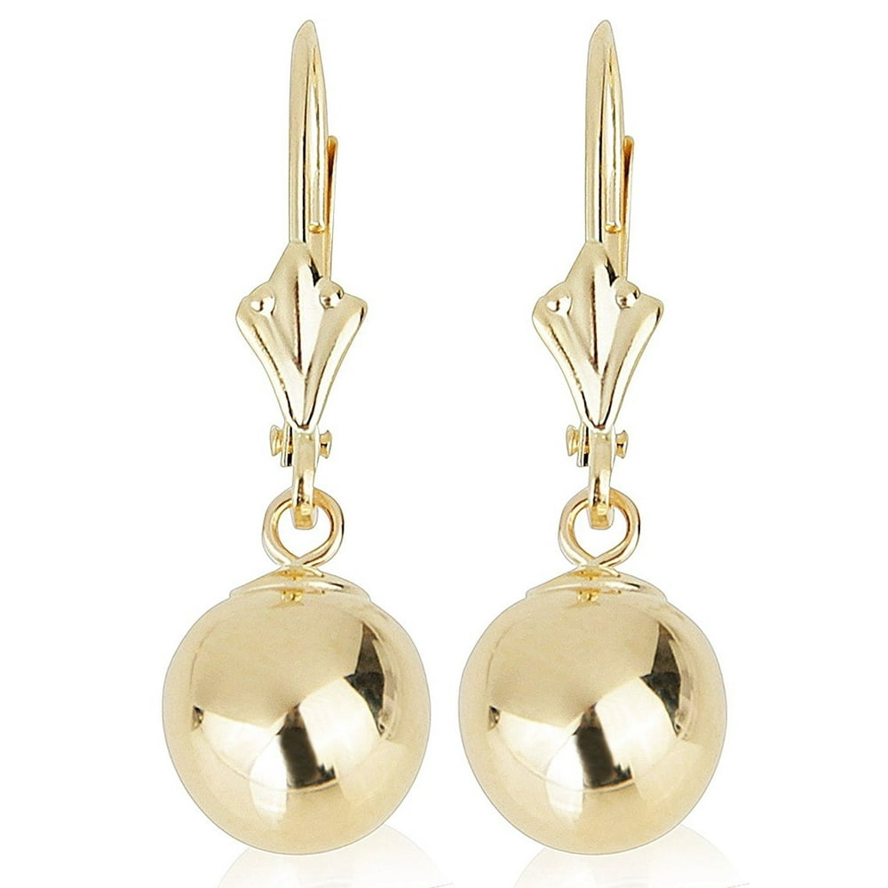 Quality Jewels 14k Yellow Gold Drop Earrings with Round Gold Ball