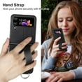 thumbnail image 3 of Case for Samsung Galaxy Z Flip 4 5G (2022) with Strap, PU Leather Back Cover + Hard PC Protective Shell Phone Case for Z Flip4 - Black, 3 of 14