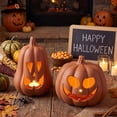 thumbnail image 5 of Halloween Decorations, Handmade Jack O' Lanterns, Cozy Fall Decor for Home, Indoor Outdoor Autumn Farmhouse Decor for Porch, Front Door, Mantel, Table Centerpiece, 5 of 6