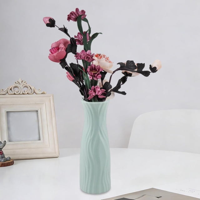 Geometric Plastic Vase for Dry and Wet Flower Arrangement, Imitation Rattan Woven Decorative Container with Large Opening, Stable Base, Easy to Clean, 20.2x7cm Home Decor