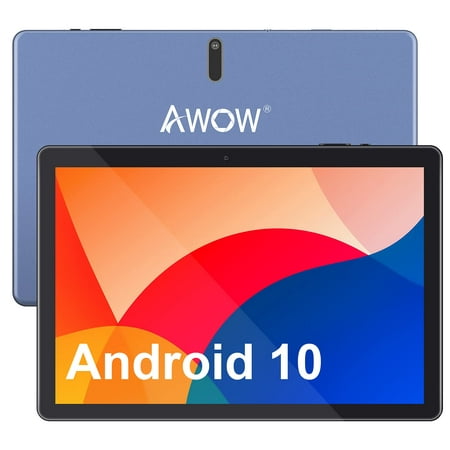 AWOW Android 10 10.1 inch Tablet 4GB RAM 64GB Storage IPS HD 1280X800 Up to 1.6GHz Quad-Core Processor 13MP Rear Camera 2.4G&5G Wi-Fi Bluetooth 5000mAh Battery Life Grey