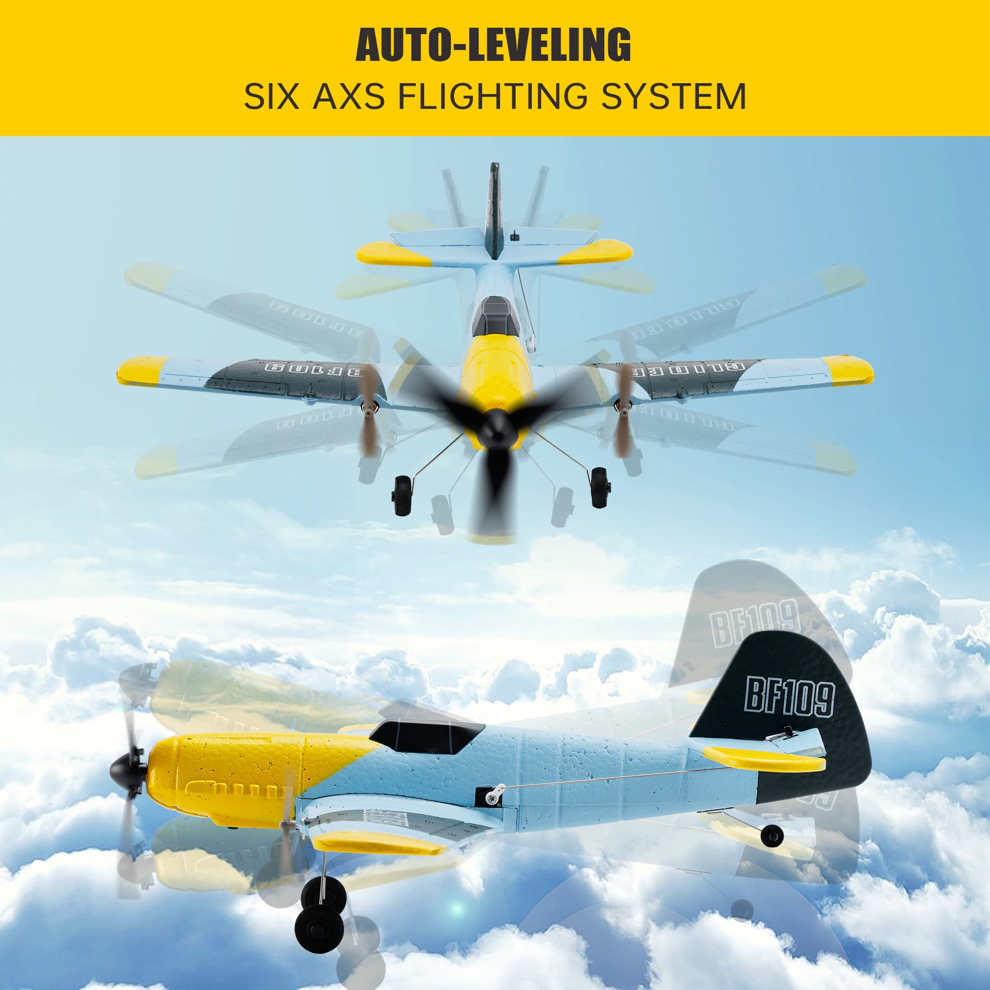 RC Plane 3 Channel Remote Control Airplane Fighter Toys, 2.4GHz 6-axis Gyro Stabilizer RTF Glider Aircraft Plane with 2 Batteries,Easy to Fly for Adults Kids Beginners Boys