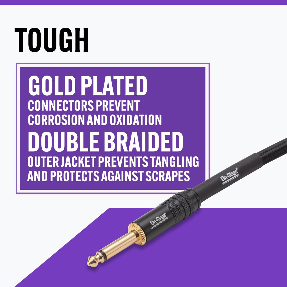 On-Stage Production-Grade ICS-25 Braided Instrument Cable (Gold Plated Straight Connectors, Double Braided Jacket, Semiconductor Shielding)