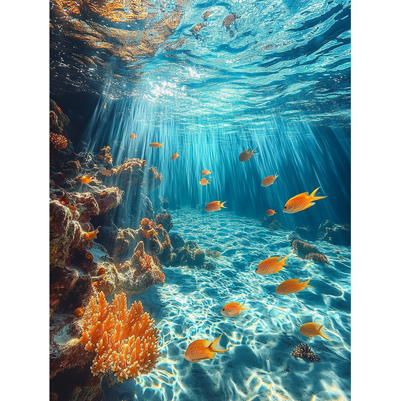 Underwater Coral Reef Fish Canvas Wall Art， Suitable for Living Room， Bedroom， Bathroom， Office， and Hotel Decoration.