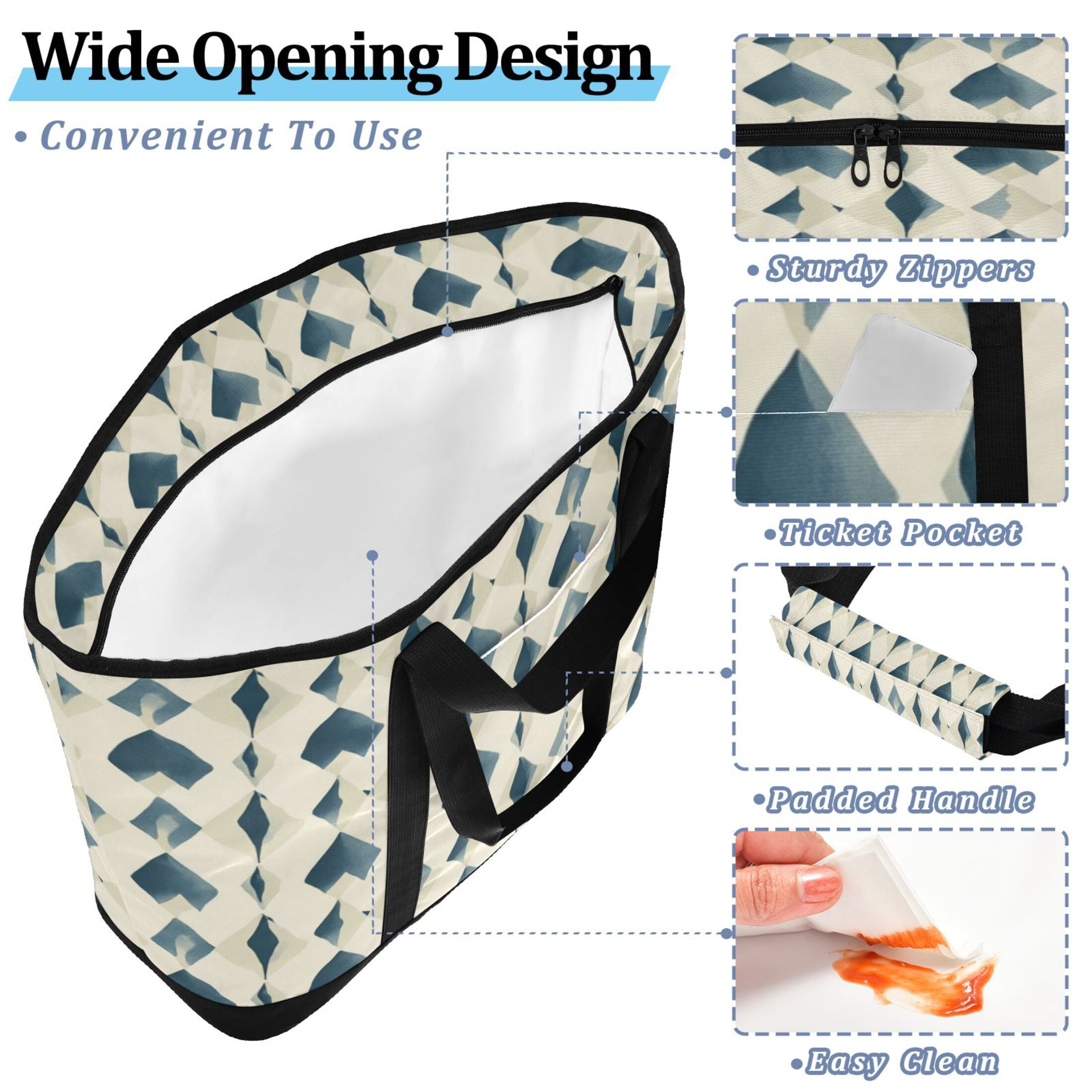 Large Hand-held Ice Pack Picnic Bag Insulation and Refrigeration Suitable for Shopping Picnics and Camping Super Cute Blue Squares