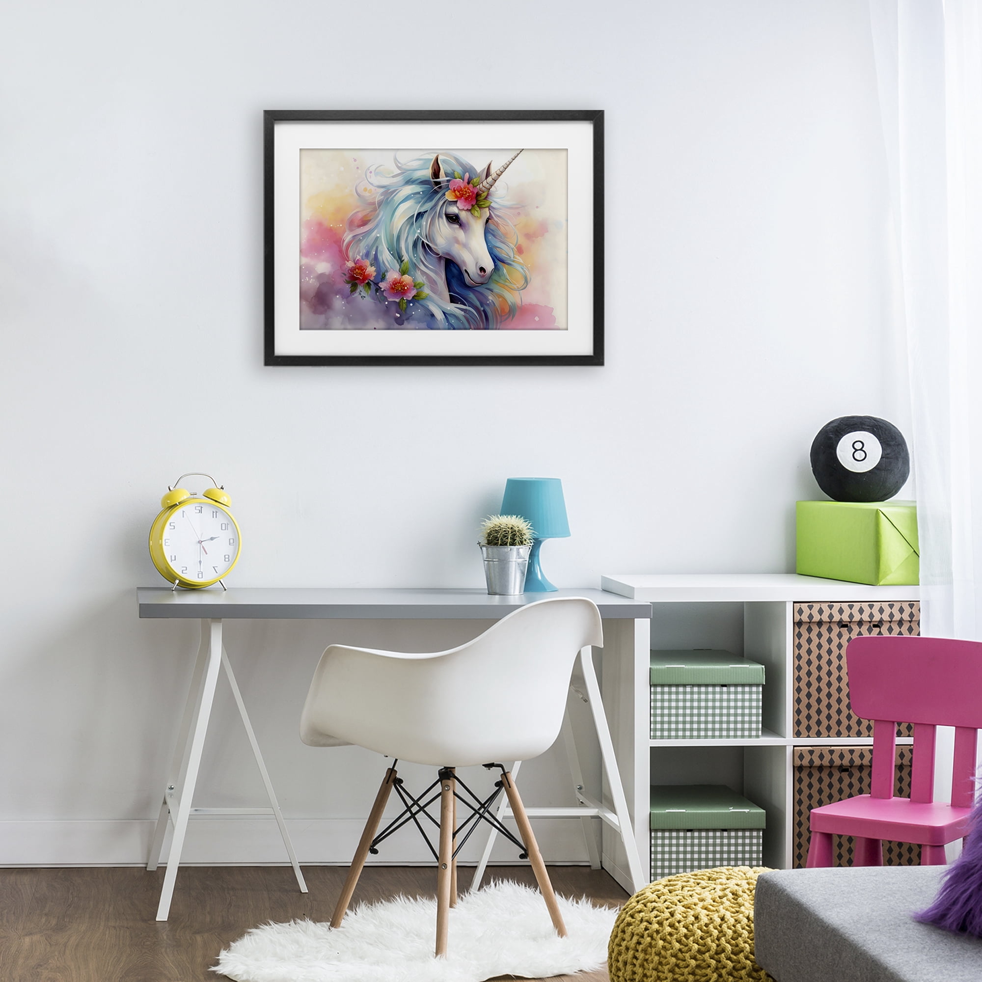 Stupell Industries Magical Unicorn with Blossoms Black Framed Print Under Glass, design by Creative Studio