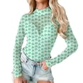 thumbnail image 3 of Kcolen Mesh Top for Women St. Patrick‘s Day Shamrock Print Stylish Sheer Fitted Triangle Jumpsuit Plus Size Long Sleeve Clothes, 3 of 7