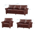 thumbnail image 4 of 3 Piece Upholstered Sofa with Solid Wood Legs, PU Leather Single Sofa, Loveseat, 3 Seat Couch with Round Armrest, Lounge Sofa for Living Room, Bedroom, Apartment, Office, Burgundy, 4 of 9