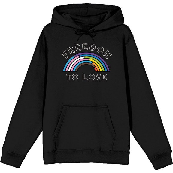Pride Rainbow Freedom to Love Adult Black Long Sleeve Hoodie-Medium