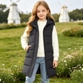 thumbnail image 6 of hotojiny Kids Long Puffer Vest Girls Boys Quilted Hooded Sleeveless Coat Thicken Button down Zip up Padded Outerwear Vests(Black,10-11 Years), 6 of 9