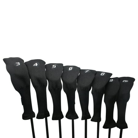 Majek All Hybrid Golf Club Black Headcover Set 3-PW. Neoprene Acrylic Head Covers 3 4 5 6 7 8 9