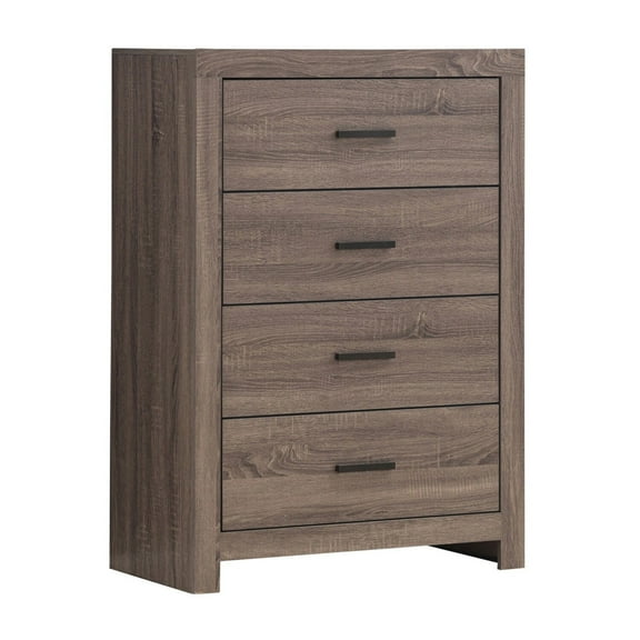 Benjara 4 Drawer Chest with Metal Bar Pulls, Brown