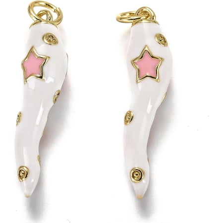 1Pcs Real 18K Gold Plated Brass Enamel Pendants Horn of Plenty Charms Italian Horn Cornicello Jewel Accessories for Necklace Bracelet Jewelry Making White 26x6x6mm Hole: 3.3mm Making DIY