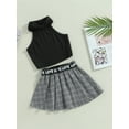 thumbnail image 3 of Wassery Kids Girl Summer Outfit Ribbed Sleeveless Tank Tops and Elastic Plaid Pleated Skirt Set for 3T 4T 5T 6T 7T Little Girls, 3 of 8