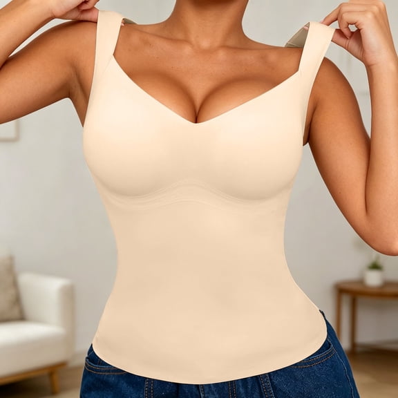 FASHOFT Beige Corset Shapewear For Women Upper Body Tight Fit Bustier Tank Top Tummy Control Waist Cinching Back Smoothing Body Shaper For Daily Layering Corset Tank Top L