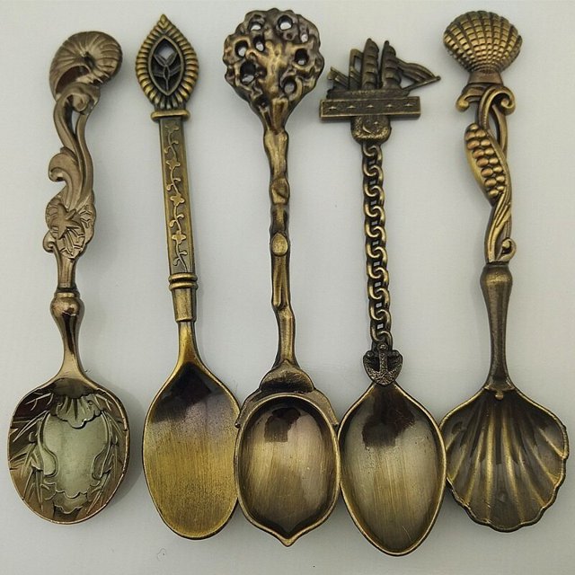 Juego de cucharas de café Retro creativas, cuchara de acero inoxidable, regalos, juego de café Vintage, alta calidad, 5 piezas por juego Fivean unisex