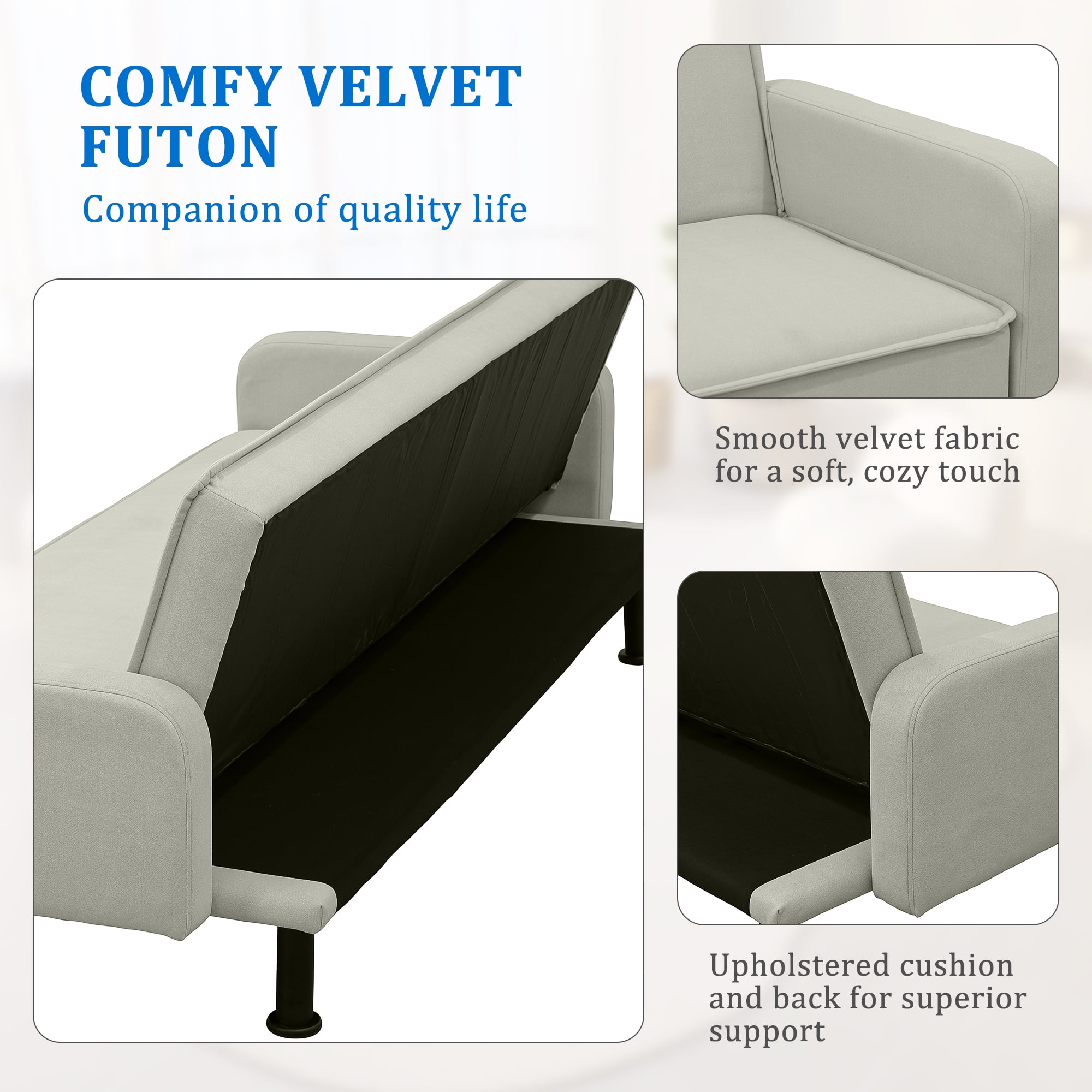 Kadyn Futon Sofa Bed, Convertible Futon for Living Room, Futon Sleeper Sofa, Light Grey Kadyn Futon Sofa Bed, Convertible Futon for Living Room, Futon Sleeper Sofa, Light Grey