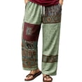 thumbnail image 2 of Tsivenald Linen Pants Men Wide Leg Resort Leisure Trousers Retro Patchwork Ethnic Pattern Wrinkle Resistant Side Pocket Mens Beach Bottoms, 2 of 5