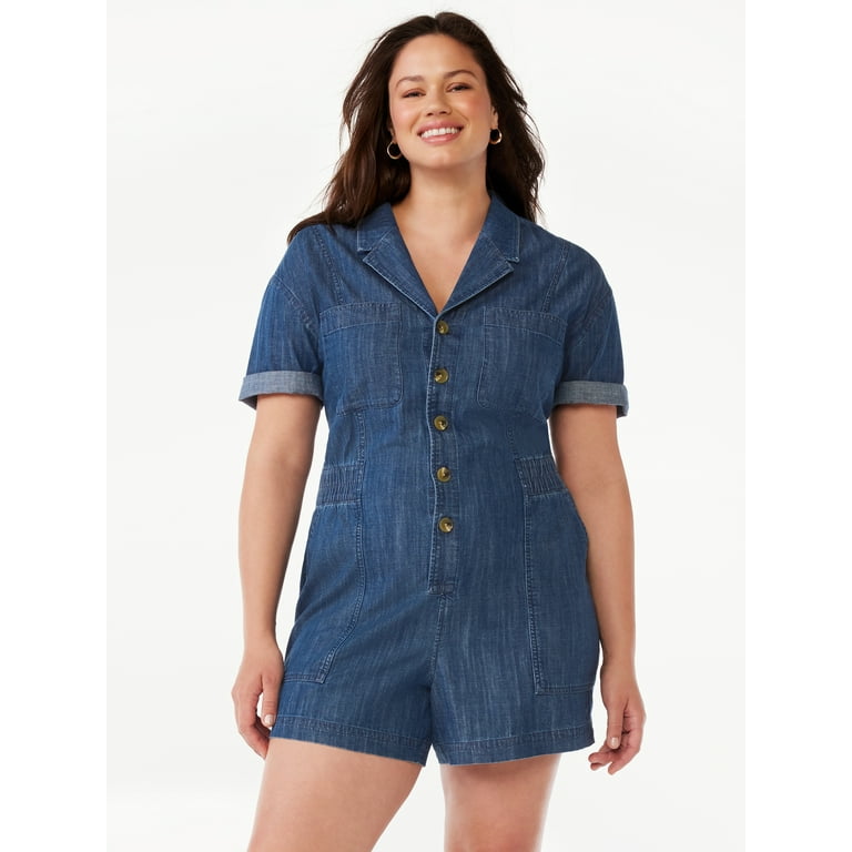Free Assembly Women's Short Sleeve Romper with Elastic Waist 