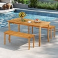 thumbnail image 2 of Gymax 3 Pieces Outdoor Dining Set for 4 People Patio Acacia Wood Table & Bench Set, 2 of 10