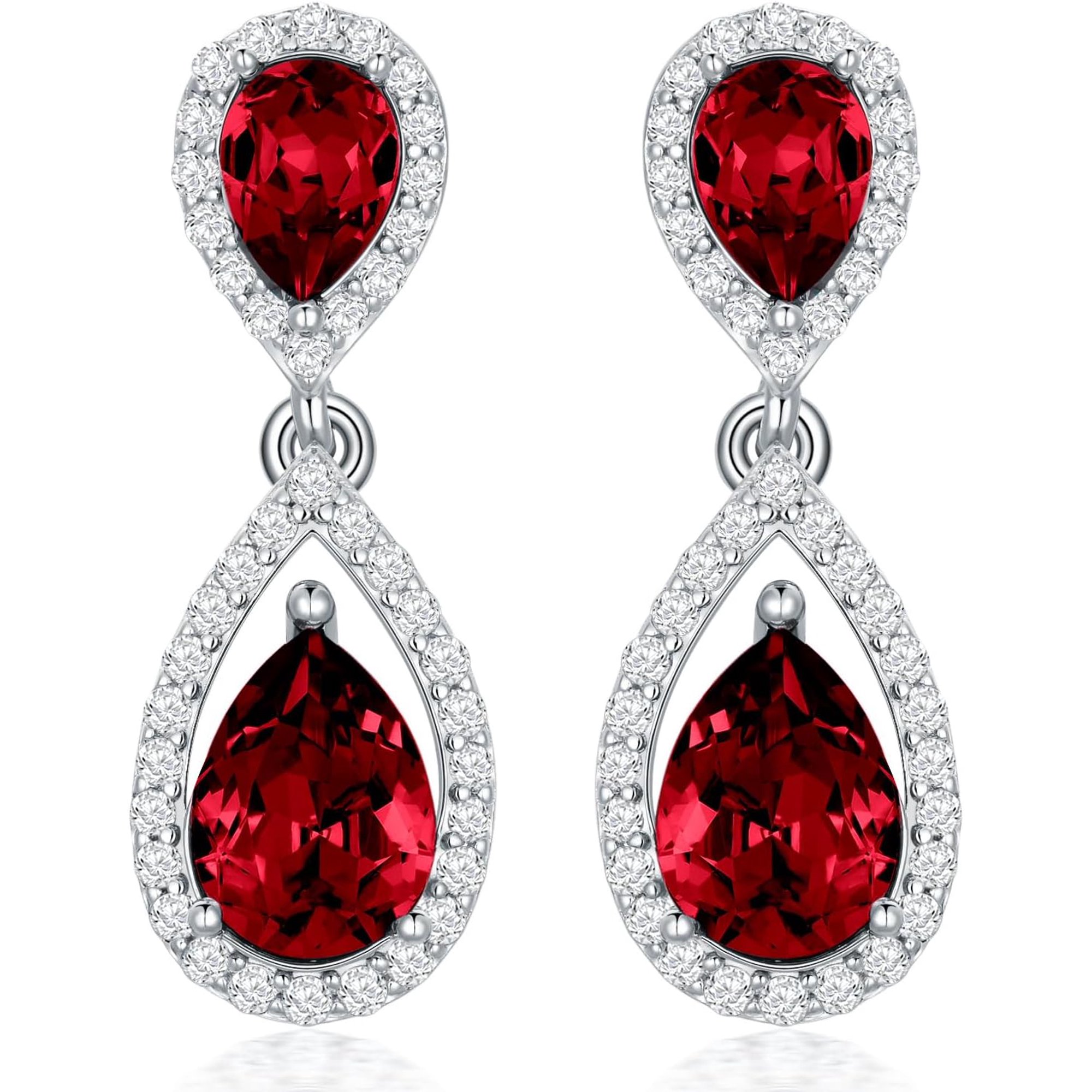 Sterling Silver Birthstone Dangle Earring Studs for Women s925 Silver Month Stone Teardrop Dangling Earrings with Moissanite Accents for Her Mom Ladies Valentines Day Mothers Day Christmas