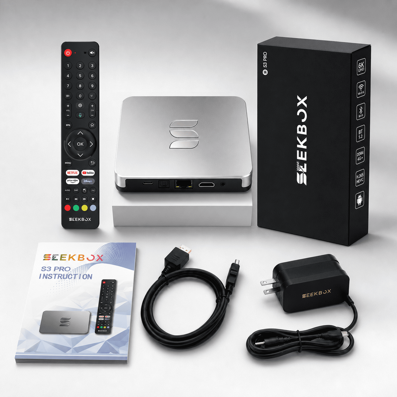 2026 SeekBox 3 Pro External TV Tuner, 4GB RAM 64GB Storage, 4K Ultra HD, WiFi, BT, Voice Remote