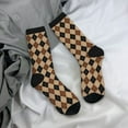thumbnail image 5 of Rateoe Argyle of brown for Women Casual Calf Socks - Cute Crew Socks - Thin Soft Above Ankle Socks Size 5-11, 5 of 6