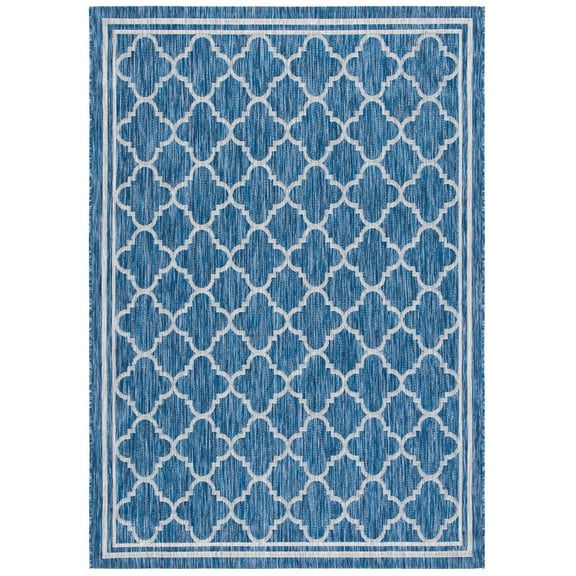 SAFAVIEH Courtyard Claudia Geometric Indoor/Outdoor Area Rug, Navy/Grey, 4' x 5'7"
