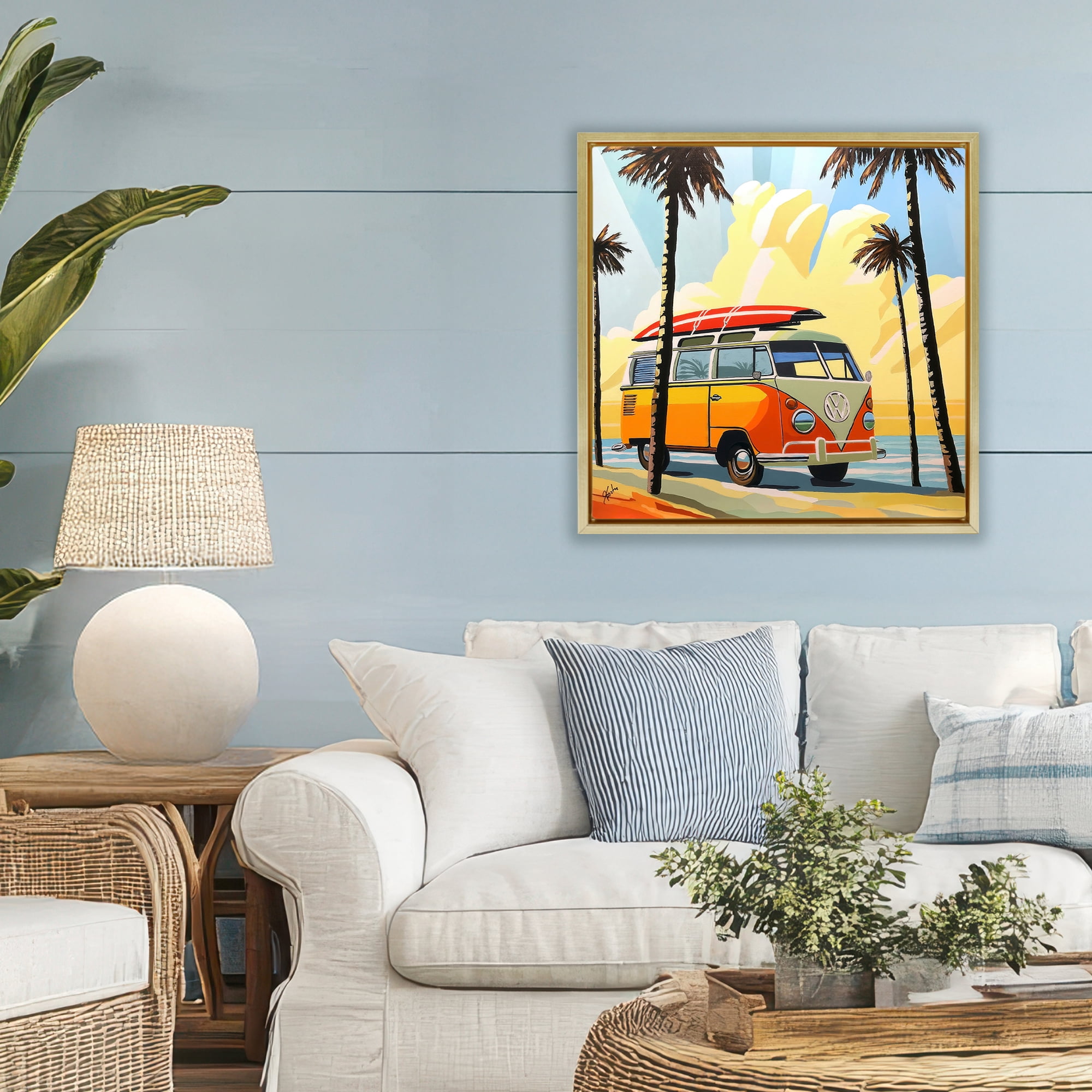 Stupell Industries Road Trip Beach Van Gold Framed Floater Canvas Wall Art, design by John Jaster