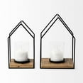 thumbnail image 2 of Leopold Set of Two Black Metal Wooden Base Table Candle Holders, 2 of 6