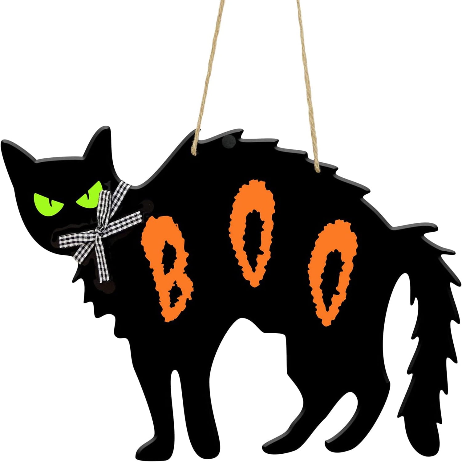 Halloween Black Cat Decor Black Cat with Bow BOO Sign Door Hanger